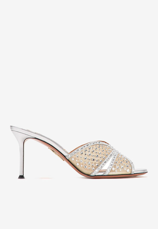 Aquazzura Lover 75 Crystal-Embellished Mules CLRMIDM0-NPUCCC SILVER