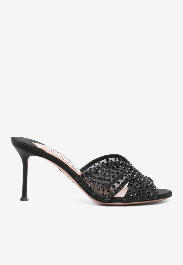 Aquazzura Lover 75 Crystal-Embellished Mules CLRMIDM0-STT000 BLACK