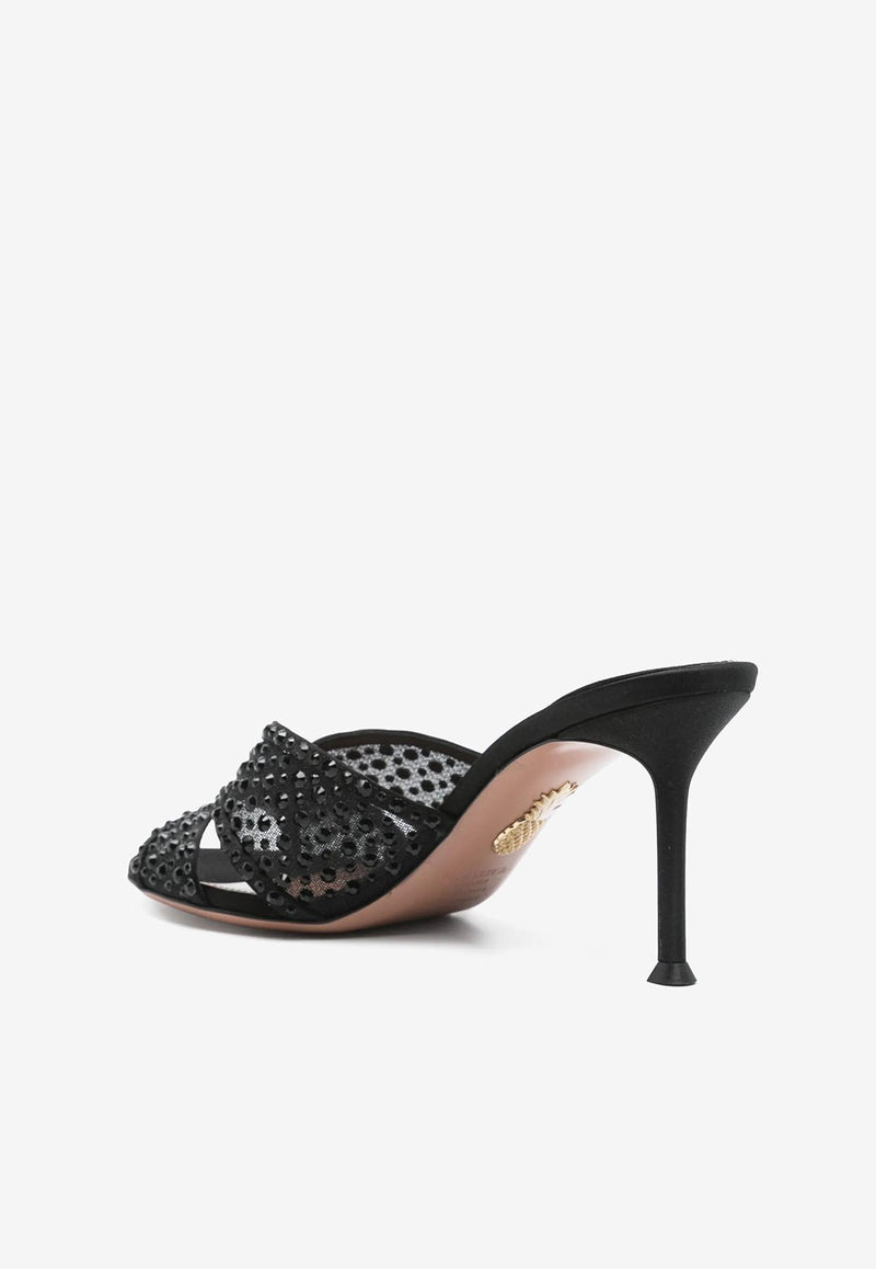 Aquazzura Lover 75 Crystal-Embellished Mules CLRMIDM0-STT000 BLACK