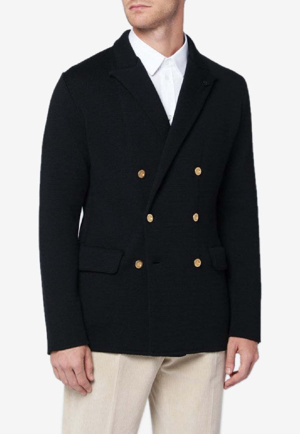 Lardini Wool Knit Double-Breasted Blazer Black CNLJMP02XCN65008/R_LARDI-999