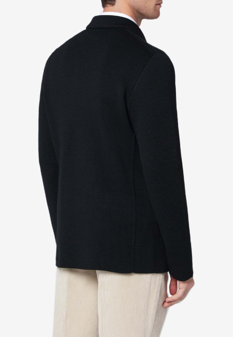 Lardini Wool Knit Double-Breasted Blazer Black CNLJMP02XCN65008/R_LARDI-999