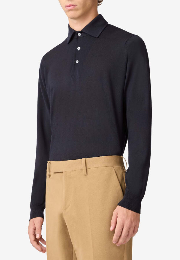 Lardini Long-Sleeved Wool Polo T-shirt Navy CNLPML61_NAVY