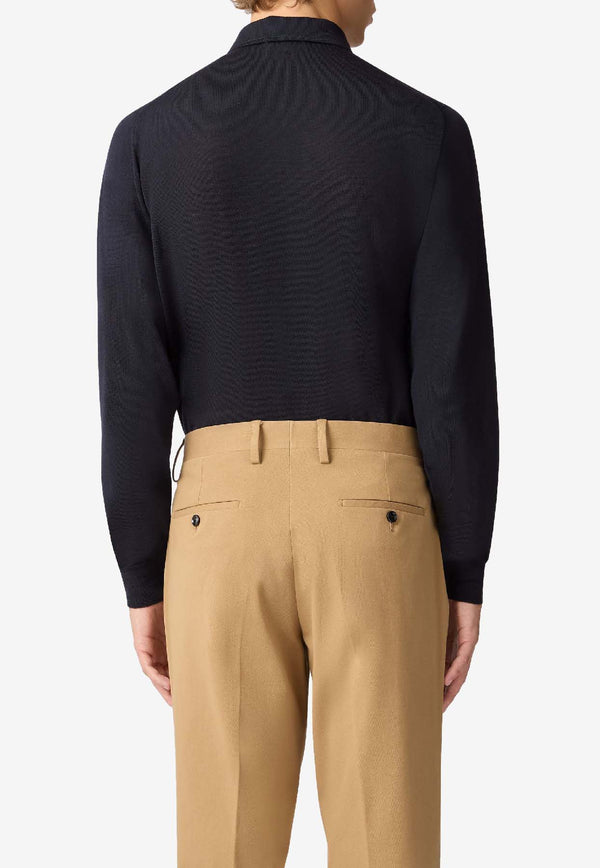 Lardini Long-Sleeved Wool Polo T-shirt Navy CNLPML61_NAVY