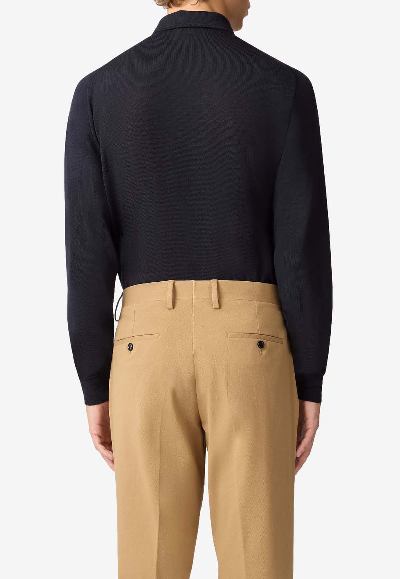 Lardini Long-Sleeved Wool Polo T-shirt Navy CNLPML61_NAVY