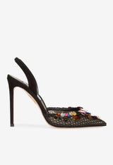 Aquazzura Can Can 105 Paillettes-Embellished Mesh Pumps CNNHIGP0-SMW000 BLACK