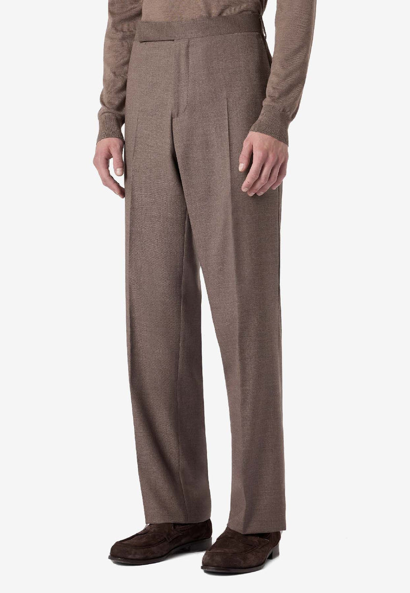 Lardini Wool Tailored Pants with Pressed-Crease Brown CNPALUK_LIGHT BROW