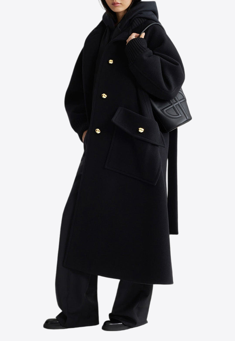 Patou Oversized Single-Breasted Wool Blend Coat Black CO022-0183BLACK