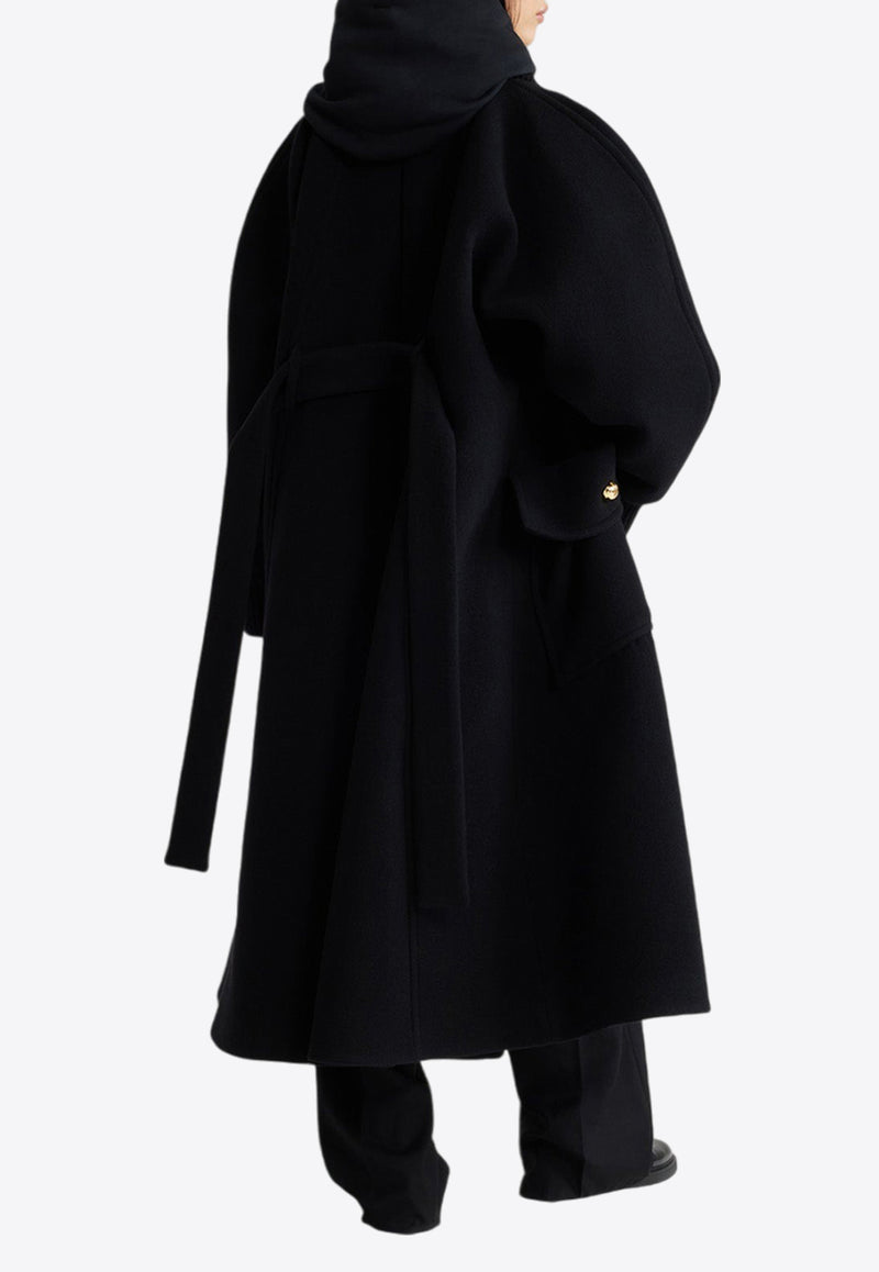 Patou Oversized Single-Breasted Wool Blend Coat Black CO022-0183BLACK