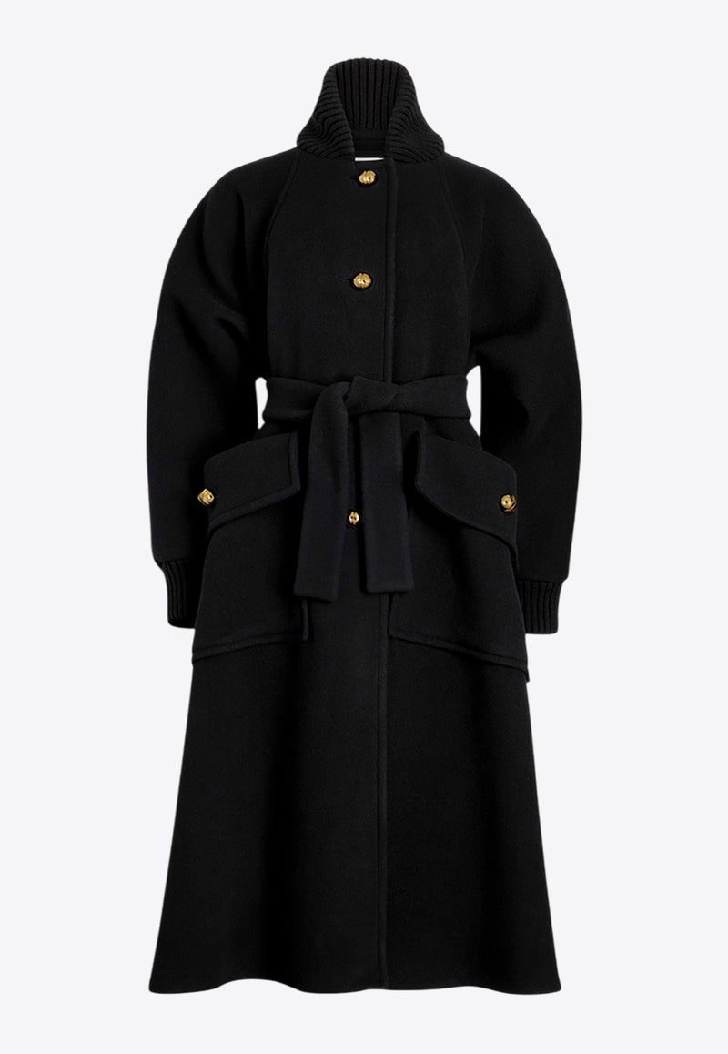 Patou Oversized Single-Breasted Wool Blend Coat Black CO022-0183BLACK