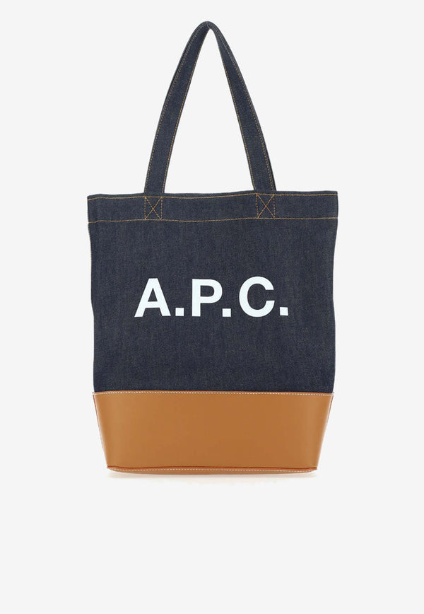 A.P.C. Axelle Denim and Leather Logo Tote Bag Blue CODDP_M61444_CAF