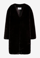 The Frankie Shop Single-Breasted Faux-Fur Coat  Brown COFS21137PL/R_THE-200