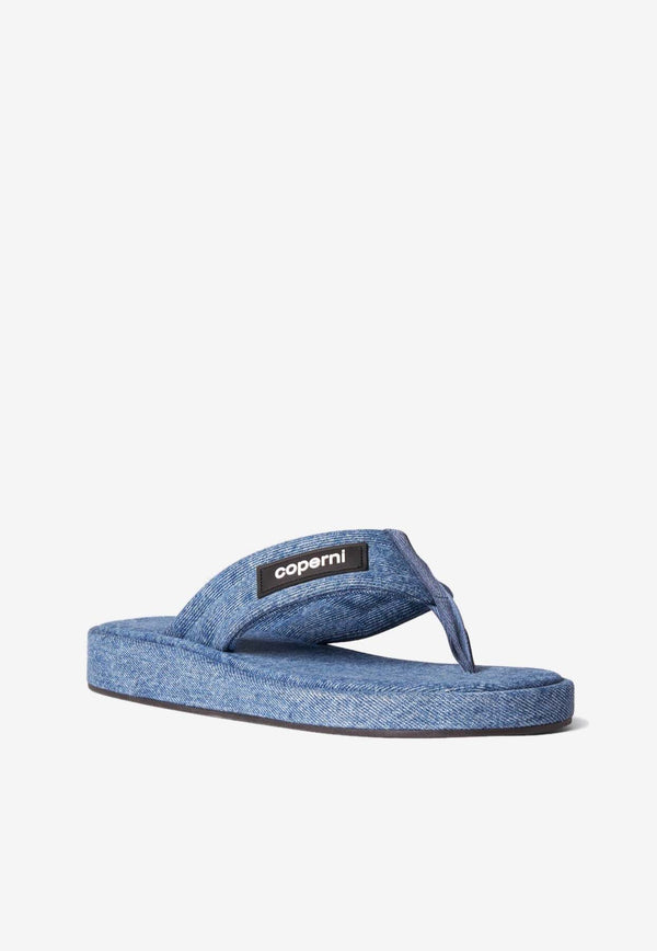 Coperni Logo Tag Denim Flip-Flops Blue COPSH37202_000_WASBLU