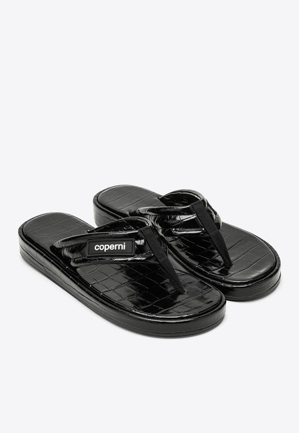 Coperni Logo Patch Croc-Embossed Leather Flip-Flops Black COPSH37838LE/O_COPE-BLACK
