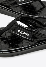 Coperni Logo Patch Croc-Embossed Leather Flip-Flops Black COPSH37838LE/O_COPE-BLACK