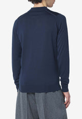 John Smedley Long-Sleeved Wool Polo T-shirt Blue COTSWOLDWO/R_JOHSM-HB