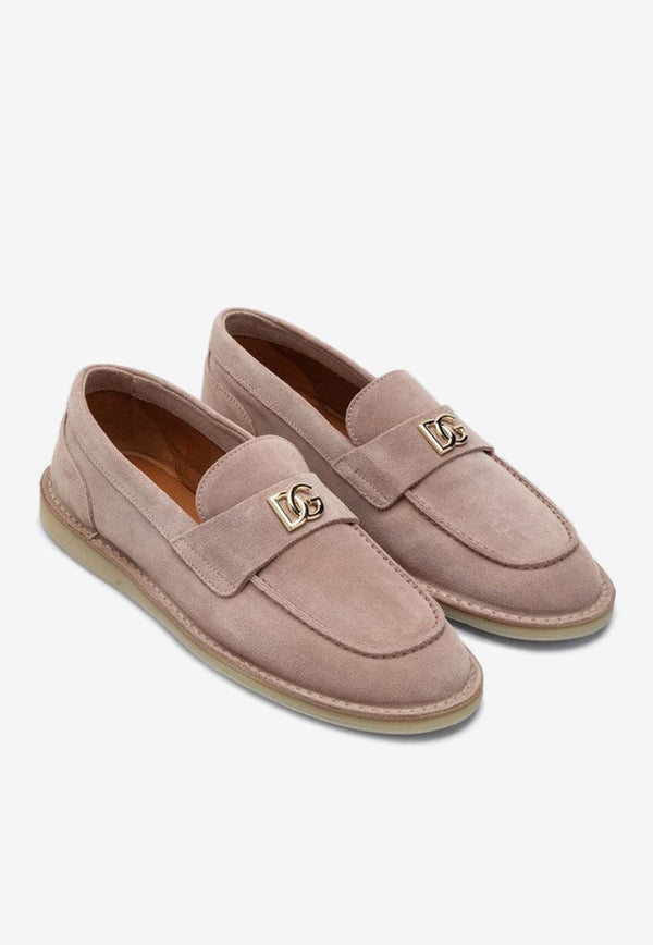 Dolce & Gabbana DG Logo Suede Loafers Pink CP0182AS707/P_DOLCE-8H424