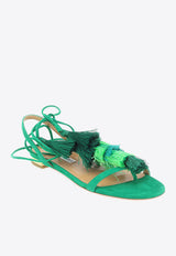 Aquazzura Capri Tassel Nappa Leather Flat Sandals Green CPTFLAS0_SUE_REM