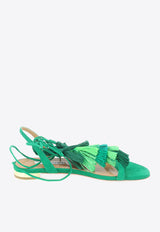 Aquazzura Capri Tassel Nappa Leather Flat Sandals Green CPTFLAS0_SUE_REM