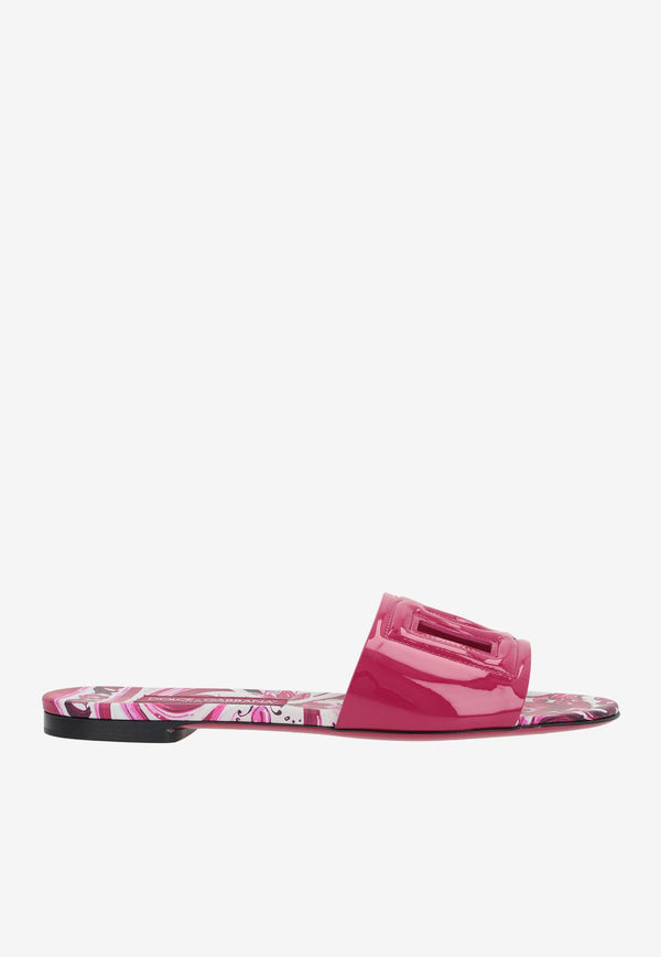 Dolce & Gabbana DG Logo Flat Sandals in Calf Leather Fuchsia CQ0436 AN853 8I484
