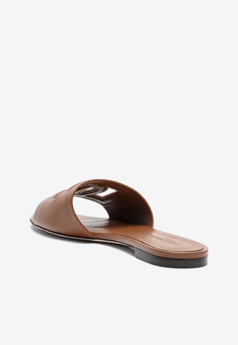 Dolce & Gabbana Bianca DG Logo Leather Slides Brown CQ0436AY329/S_DOLCE-81236