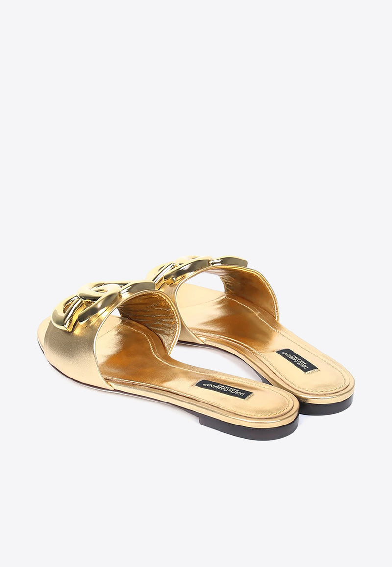 Dolce & Gabbana  DG Logo Metallic Leather Flat Sandals Gold CQ0455 A1016 87080