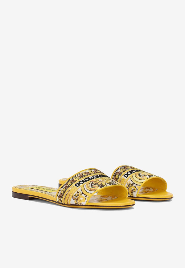 Dolce & Gabbana Bianca Majolica Embroidery Slides CQ0571 AV804 8Q728 Yellow