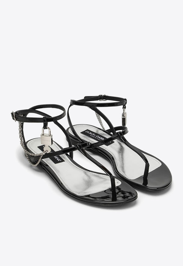 Dolce & Gabbana Lock Chain Leather Flat Sandals CQ0584A1471/O_DOLCE-80999