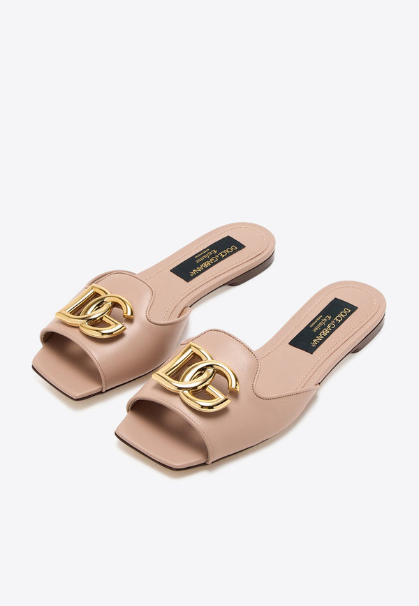 Dolce & Gabbana DG Logo Calf Leather Flat Sandals Powder CQ0593 CW576 80402