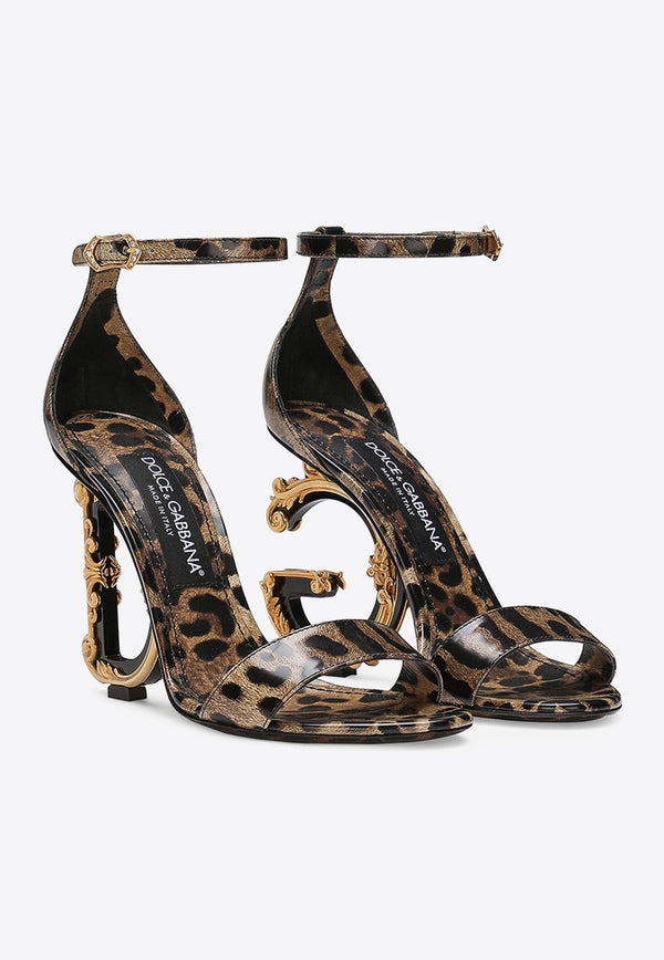 Dolce & Gabbana Keira 105 Leopard Print Leather DG Baroque Sandals Brown CR0739 AM568 HA93M