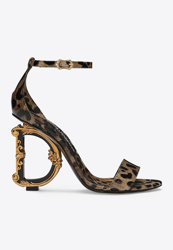 Dolce & Gabbana Keira 105 Leopard Print Leather DG Baroque Sandals Brown CR0739 AM568 HA93M