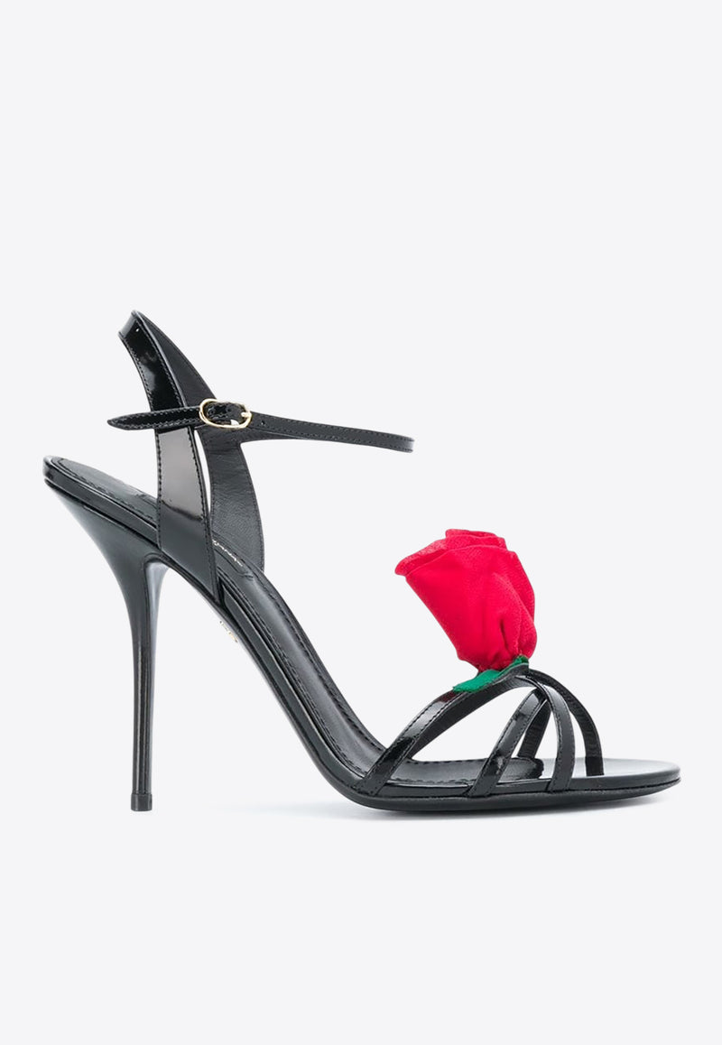 Dolce & Gabbana  Keira 105 Rose Applique Sandals Black CR1130 AO184 80999