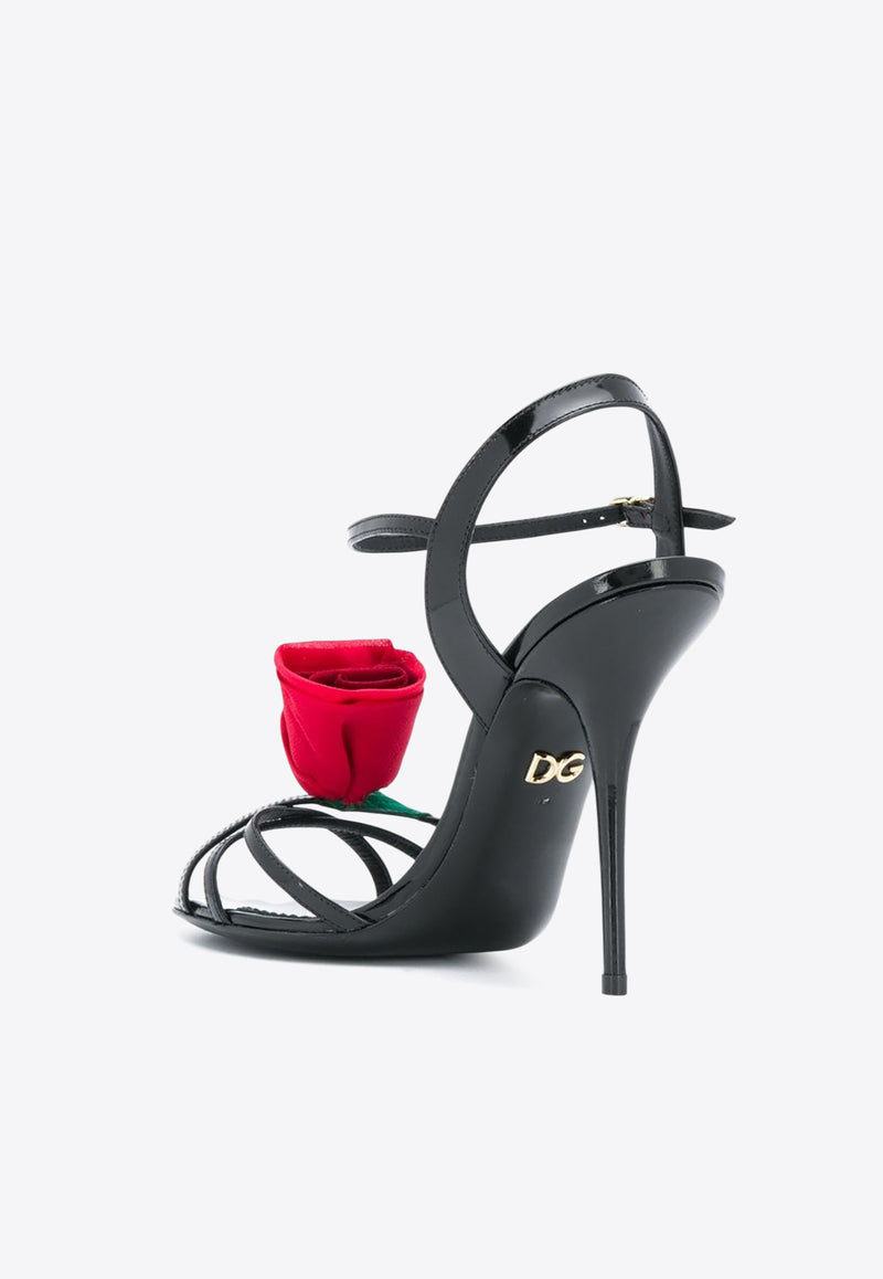 Dolce & Gabbana  Keira 105 Rose Applique Sandals Black CR1130 AO184 80999