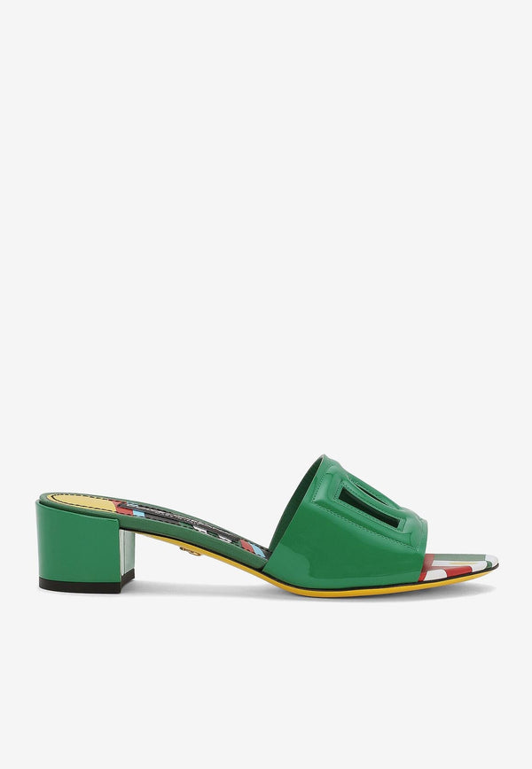 Dolce & Gabbana Bianca 45 Patent Leather DG Mules Green CR1139 AN853 87934