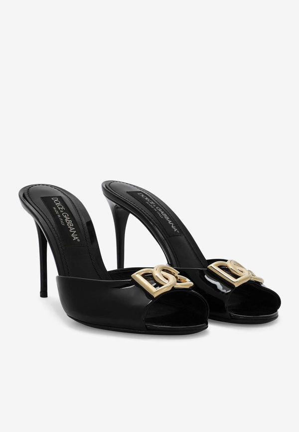 Dolce & Gabbana 85 Logo Plaque Patent Leather Sandals CR1484 A1471 80999 Black