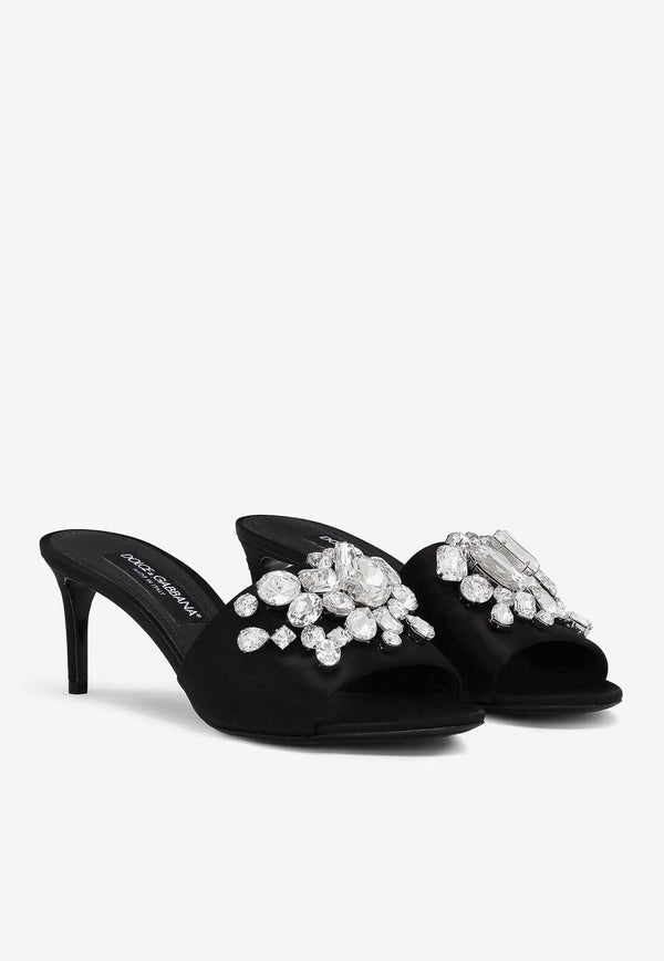 Dolce & Gabbana 60 Crystal-Embellished Satin Mules CR1608 AQ521 8S488 Black