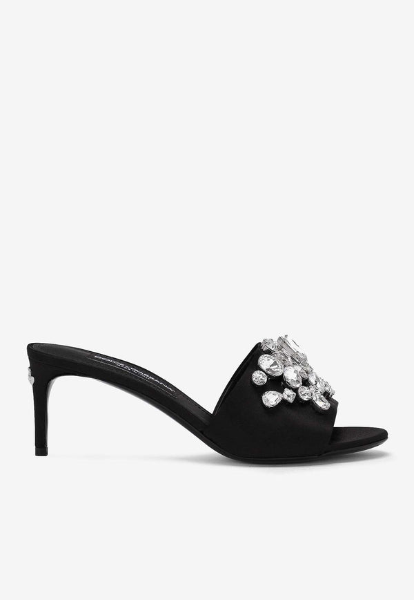 Dolce & Gabbana 60 Crystal-Embellished Satin Mules CR1608 AQ521 8S488 Black