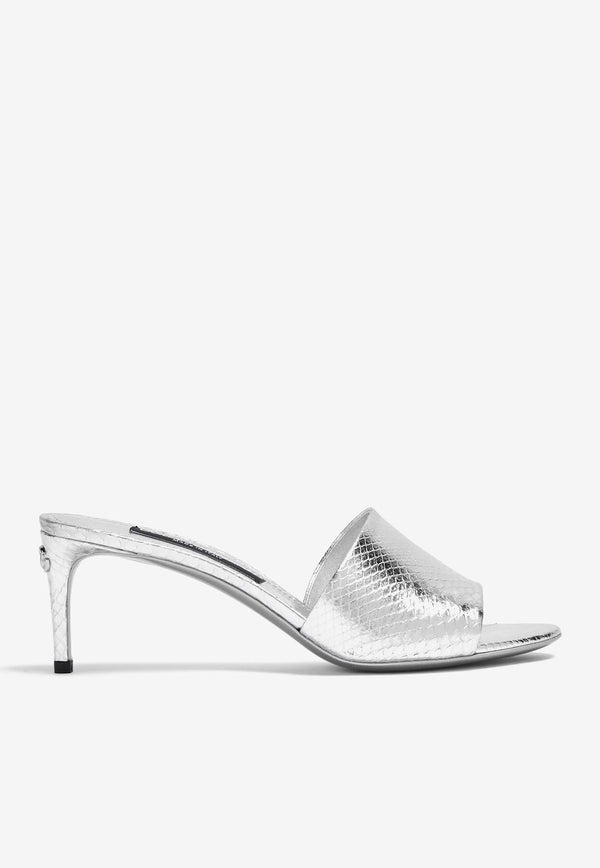 Dolce & Gabbana 70 Crocodile-Effect Leather Mules CR1609 A2F48 80998 Silver