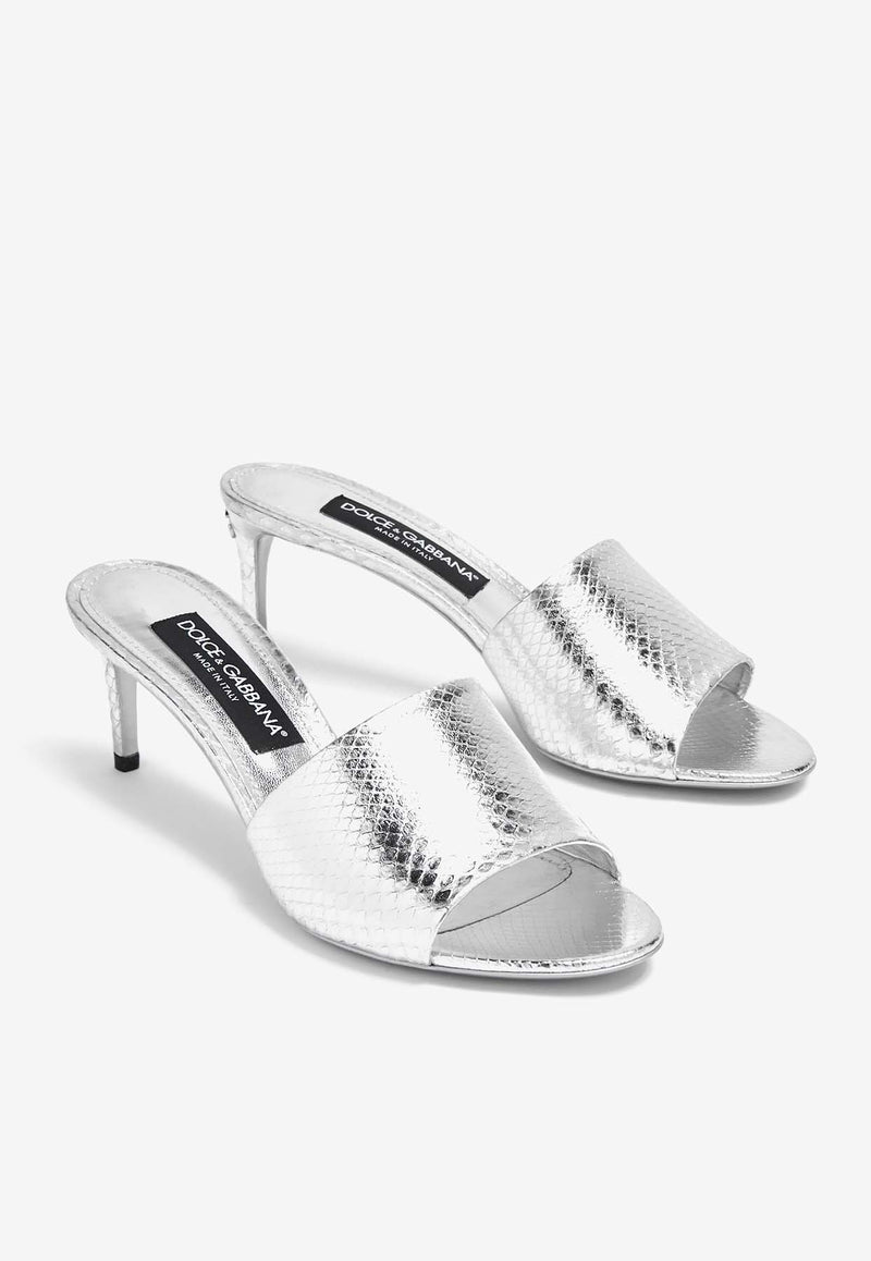 Dolce & Gabbana 70 Crocodile-Effect Leather Mules CR1609 A2F48 80998 Silver