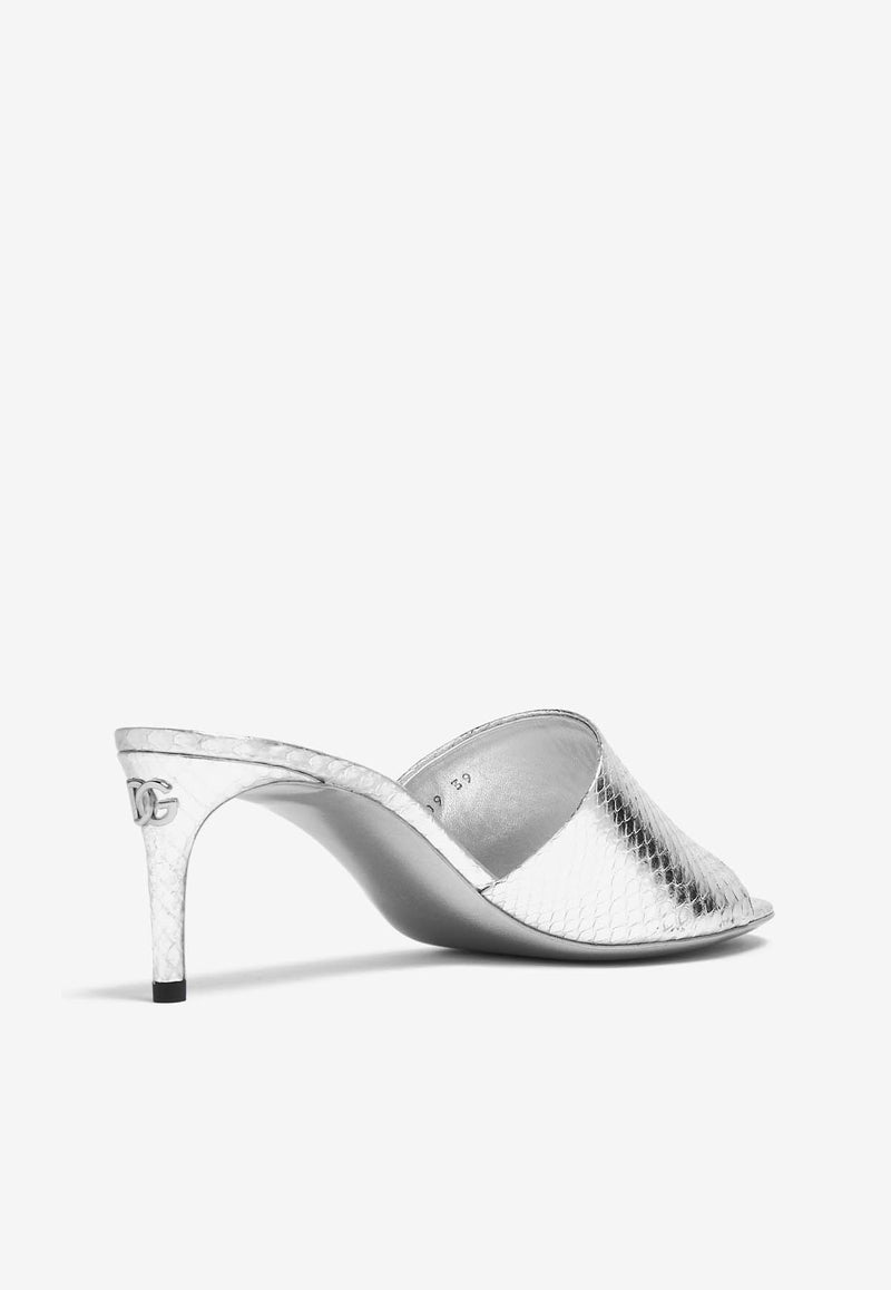 Dolce & Gabbana 70 Crocodile-Effect Leather Mules CR1609 A2F48 80998 Silver