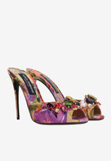 Dolce & Gabbana 105 Abstract Flower Print Crystal Mules CR1661 AR951 HK4YD Multicolor