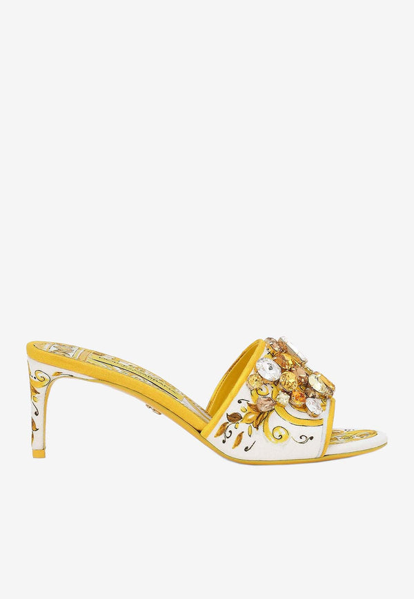 Dolce & Gabbana Keira 60 Majolica Print Crystal Embellished Mules CR1744 AB826 HG3OB Yellow