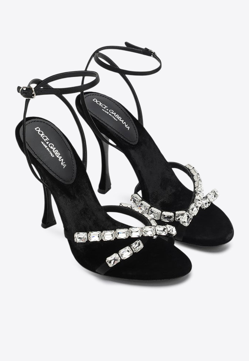 Dolce & Gabbana Keira 105 Satin Sandals with Gemstone Embellishments Black CR1821A6I68/Q_DOLCE-8S488