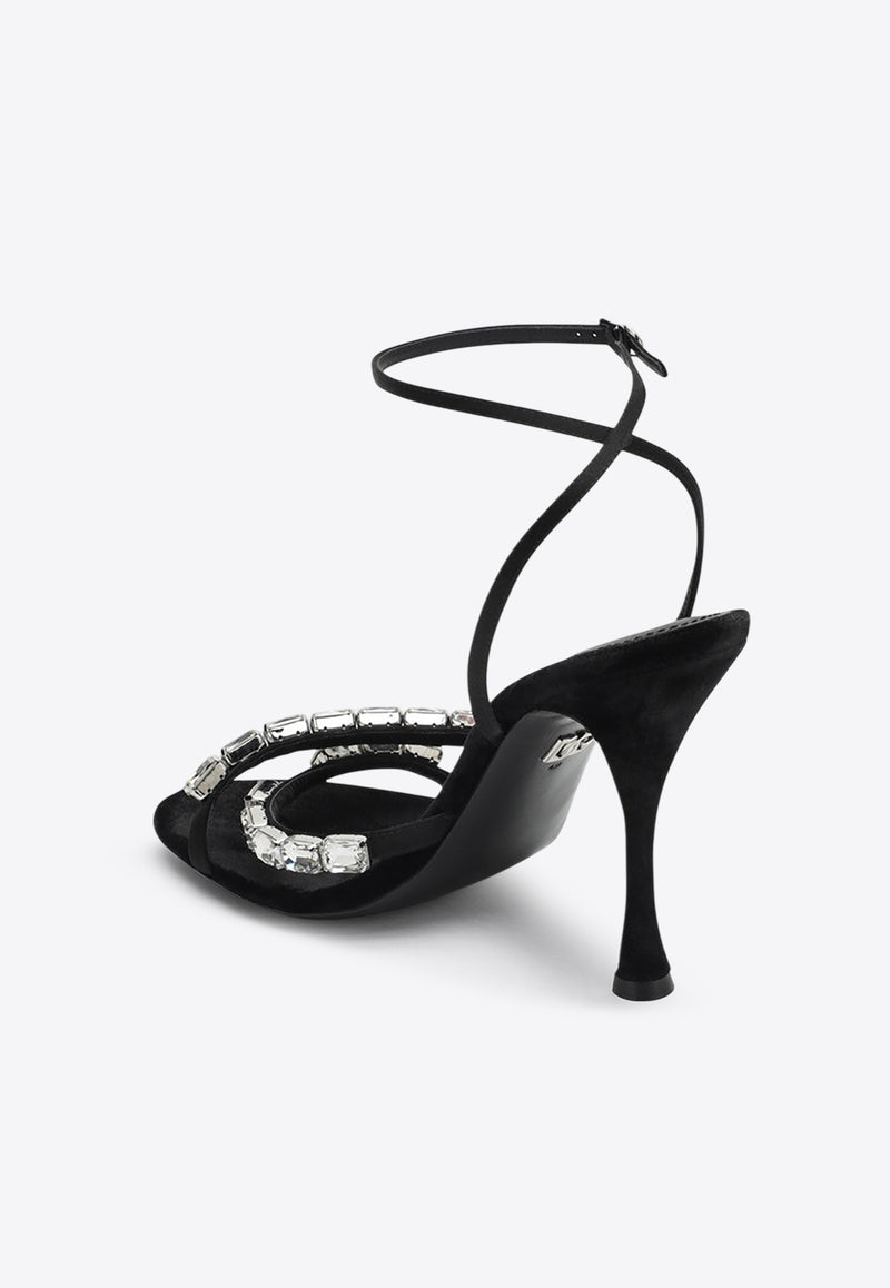 Dolce & Gabbana Keira 105 Satin Sandals with Gemstone Embellishments Black CR1821A6I68/Q_DOLCE-8S488