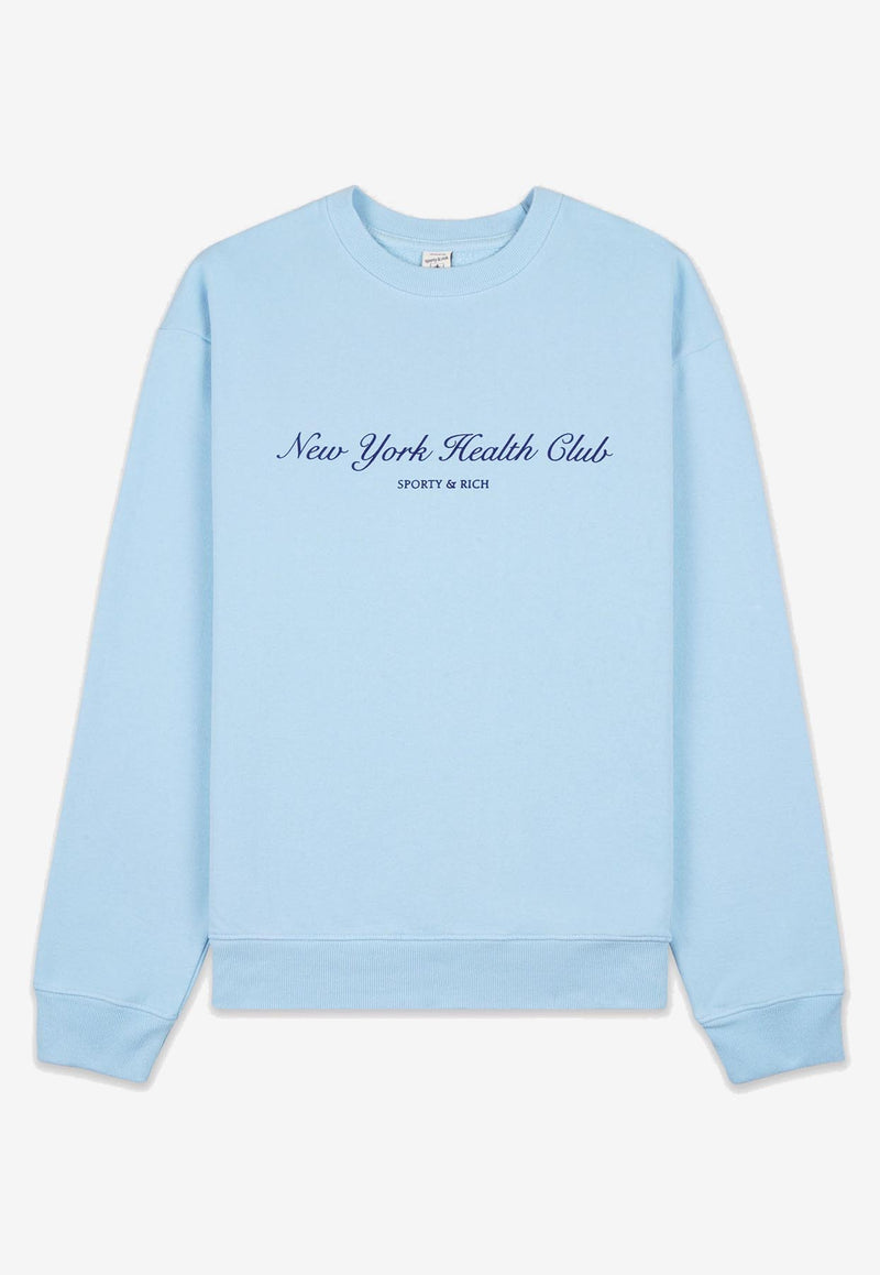 Sporty & Rich NY Health Club Pullover Sweatshirt Blue CR843HOBLUE