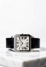 Cartier Santos Dumont 35mm Watch in 18-karat White Gold and Alligator Skin Silver CRTRSD35W18KWGASBLUD_TH
