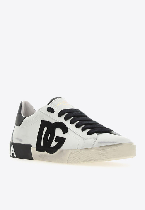 Dolce & Gabbana Portofino Vintage Leather Low-Top Sneakers White CS2203_AO277_89697