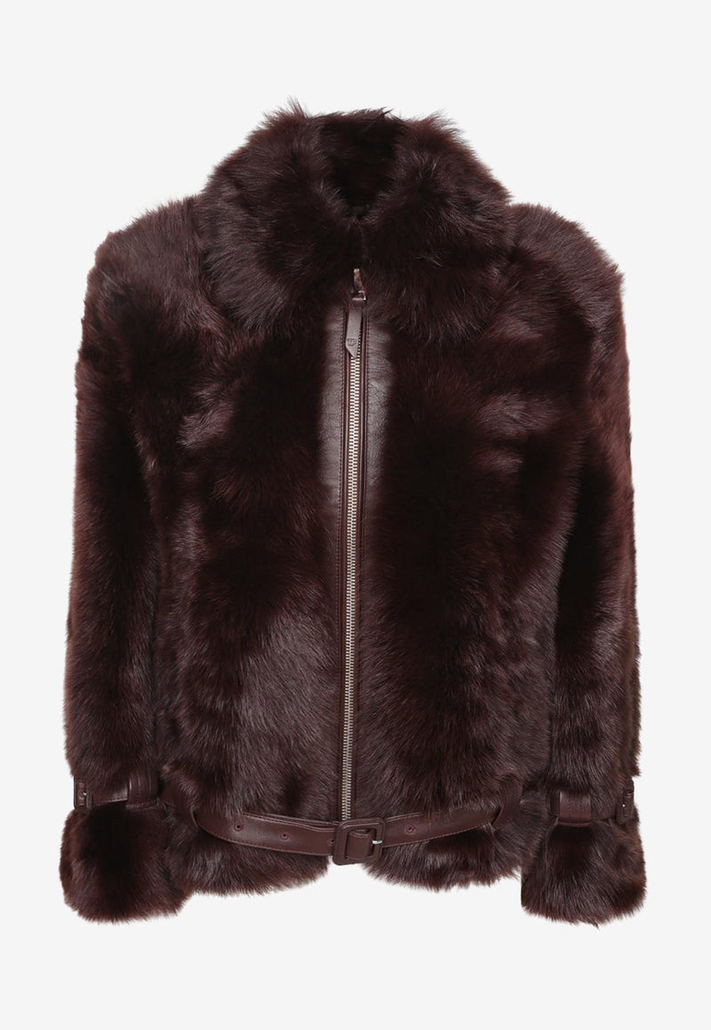 Tom Ford Shearling Jacket with a Velvet-Finish Brown CSF683-FUL024 KB396