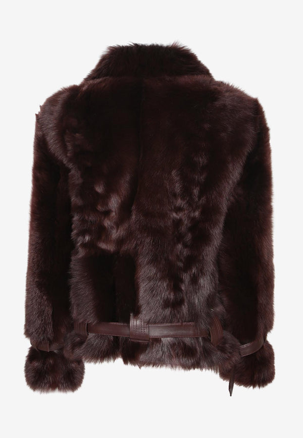 Tom Ford Shearling Jacket with a Velvet-Finish Brown CSF683-FUL024 KB396