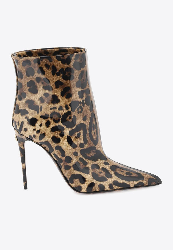 Dolce & Gabbana 105 Leopard Print Ankle Boots in Patent Leather Brown CT0916 AM568 HA93M