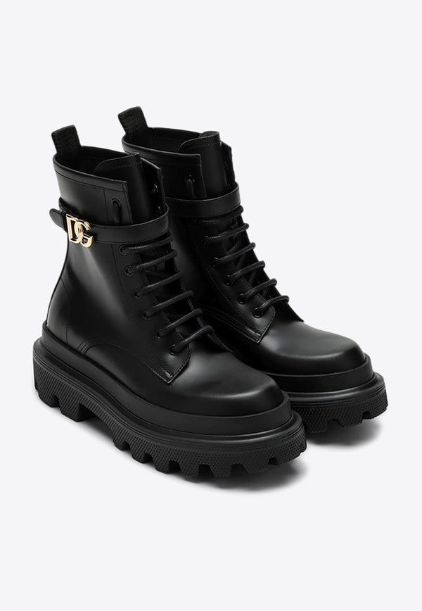 Dolce & Gabbana DG Logo Leather Lace-Up Boots Black CT1057AB640/P_DOLCE-80999